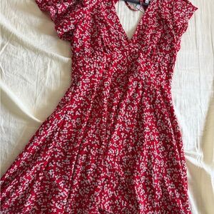 Red Floral V-Neck Women’s Dress